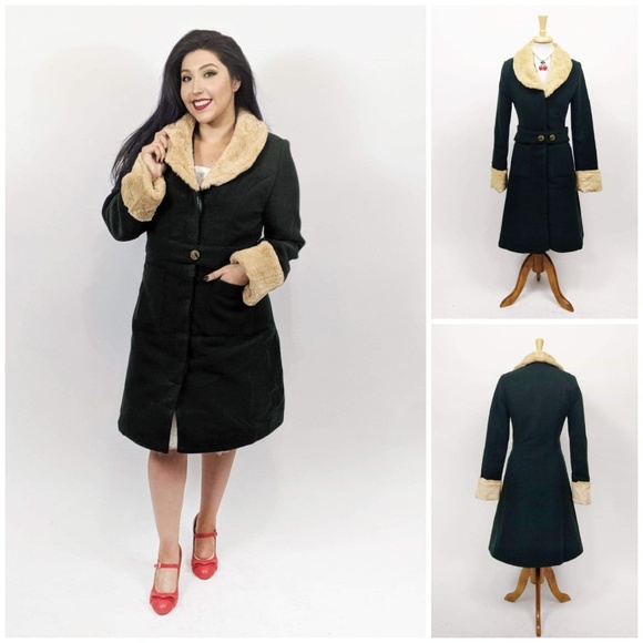 Banned Apparel Jackets & Blazers - Banned Fantastic Fur Collar Coat in Green